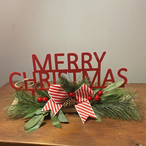 NWT- Red Metal MERRY CHRISTMAS- 4 Tier Wooden Glass LED Candle Holder Decoration - Picture 8 of 17